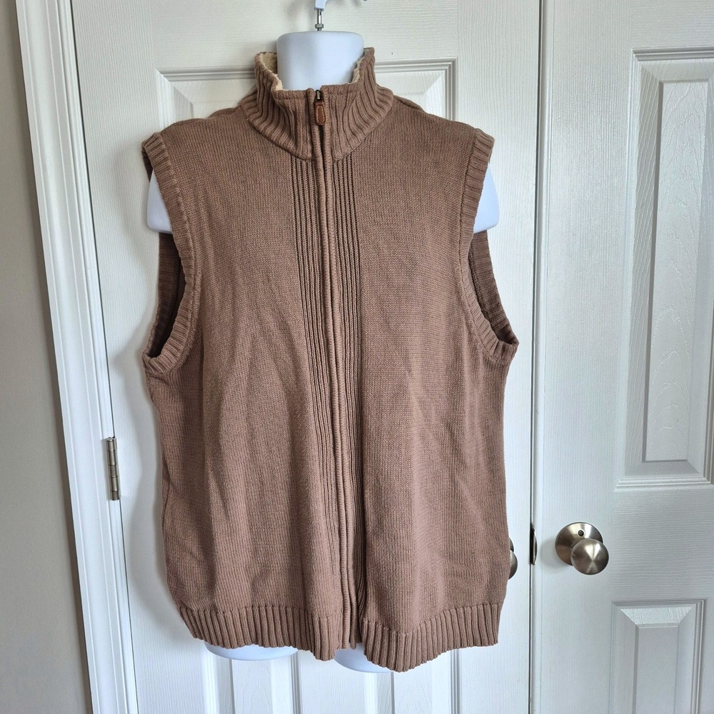 Oscar de la Renta men's tan fleece‎ cotton knit zip up sweater vest XL